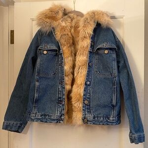 Louis Feraud demin jacket with removable real coyote fur liner